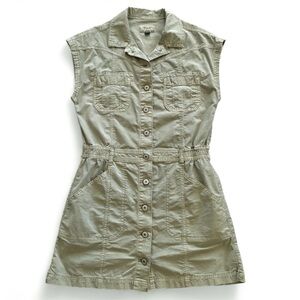EUC American Eagle Olive Green Sleeveless Cargo Style Utility Dress Size Small